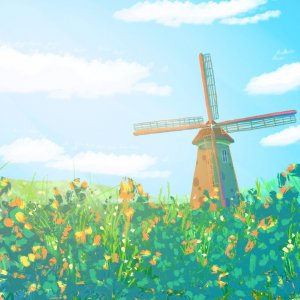 Windmills and Grassland _ Carte postale